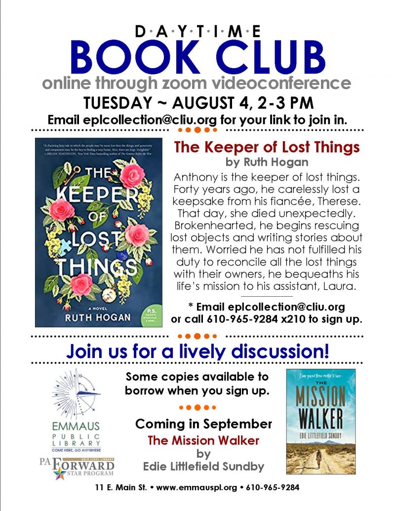 ONLINE - Daytime Book Group: The Keeper of Lost Things - Emmaus Public ...